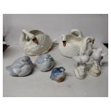 Swan planters and bird figurines