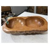 Vintage monkey pod wood double serving bowl