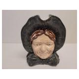 Granny character ceramic glazed pitcher signed