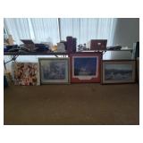 3 framed & 1 canvas wall pictures 28x30