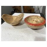 2 handcrafted wooden bowls 6-7-in