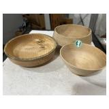 3 handmade wooden bowls 5-7 inches