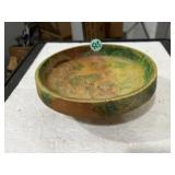 Signed painted hand turned wooden bowl 8-in