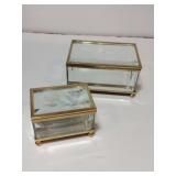 2  clear glass gold trim trinket boxes