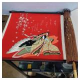 Oriental tapestry 18in x 16in and parasol did not