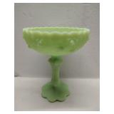 Fenton green satin pedestal dish 8"