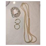 White beaded necklace 4 bracelets earrings