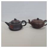 2 yixing brown clay hand made teapots
