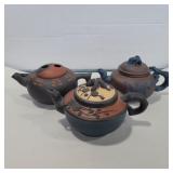 3 Yixing clay hand made teapots