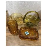 Indiana amber glass, depression glass, ruffled