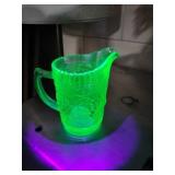 UV Imperial green glass pitcher 6 in