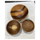 3 wooden bowls 2 signed 1980 and 1997
