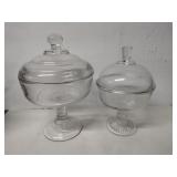 2 pedestal clear  candy dishes