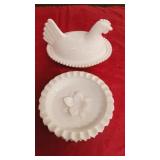 White milk hen on nest & ash tray