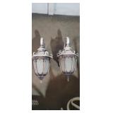 2 white heavy metal kickler porch lights well