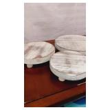 Group of 3 white disdressed display footed trays