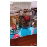 Group of 3 glass jars 1 with Christmas ornaments,