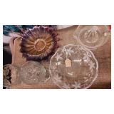 Group of cut glass ware , platter in lavender &