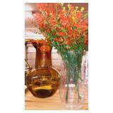 Group of glassware,  pitcher gold & green with