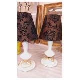 2 White Hobnail lamps with black velvet shades