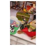 Group of cow S&P napkin holder, metal box, rabbit