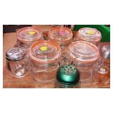 5 glass lock containers & 3 parmesan shakers