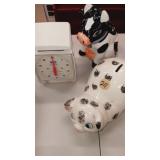 Piggy bank, cow planter & Hanson scale