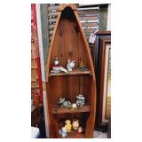 Wood Boat trinket holder miniature itens on shelf