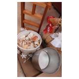 Corn Husk Deer, large bucket  of Shells, metal