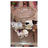 Glass Candy dish 7" , mirrored tray & 3 ceramic