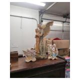Angel 16in and 2 porcelain kid vases 7in