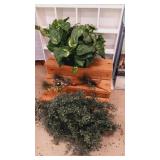 A group.of greenery vines , basket and small