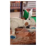 1925 wood toy rabbit pull along with wheels