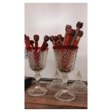 Cut Glass 14" tall with tops x2 plus bundle of