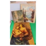 Madonna child on wood plaque plus smaller paper