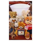 White basket of stuffed animals,  boyds, shoneys