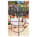 Black iron shelf with basket & hooks 15"x13"