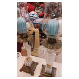 Cut glass and brass candle stick holders x2 15"