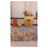 Cracker barrel plates, mugs , S&P. Spoon holder,