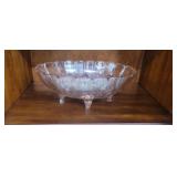 Pink depression glass footed fruit basket