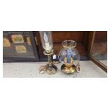 2 brass and glass lamp and candle holder