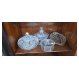 4 clear glass basket, covered dish, serving dish,