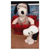 Snoopy Dogs with plaid metal basket