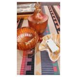 Group of three carnival glass dishes