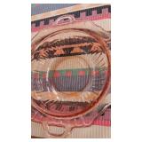 Pink depression glass bowl 11" with handles