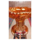 Imperial marigold carnival glass pedestal candy