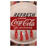 13" Coca-Cola metal tray with 4 coke bottle