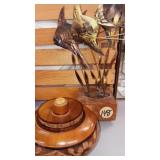 Brass fish on wood stand plus tricket box