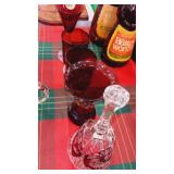 Red Glass ware . Cardinal etched in Bell