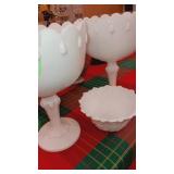 White milk glass , 2 with pedestals and one